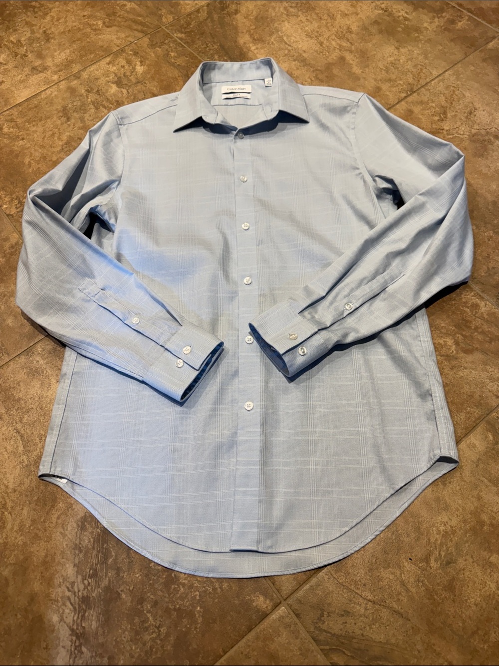 Calvin Klein Steel+ Slim Fit Light Blue/Gray Dress Shirt, Size 15 32/33